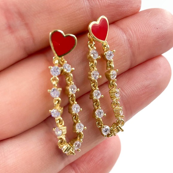 Azure Chic Red Heart Dangling Crystal Loop Earrings CZ Crystal - Picture 5 of 8